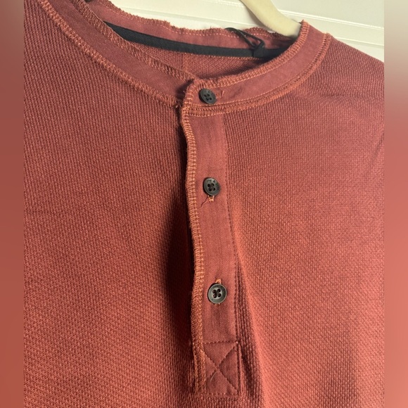 Rag & Bone Henley Burgundy Waffle Knit Band Collar Long Sleeve shirt - Picture 2 of 8